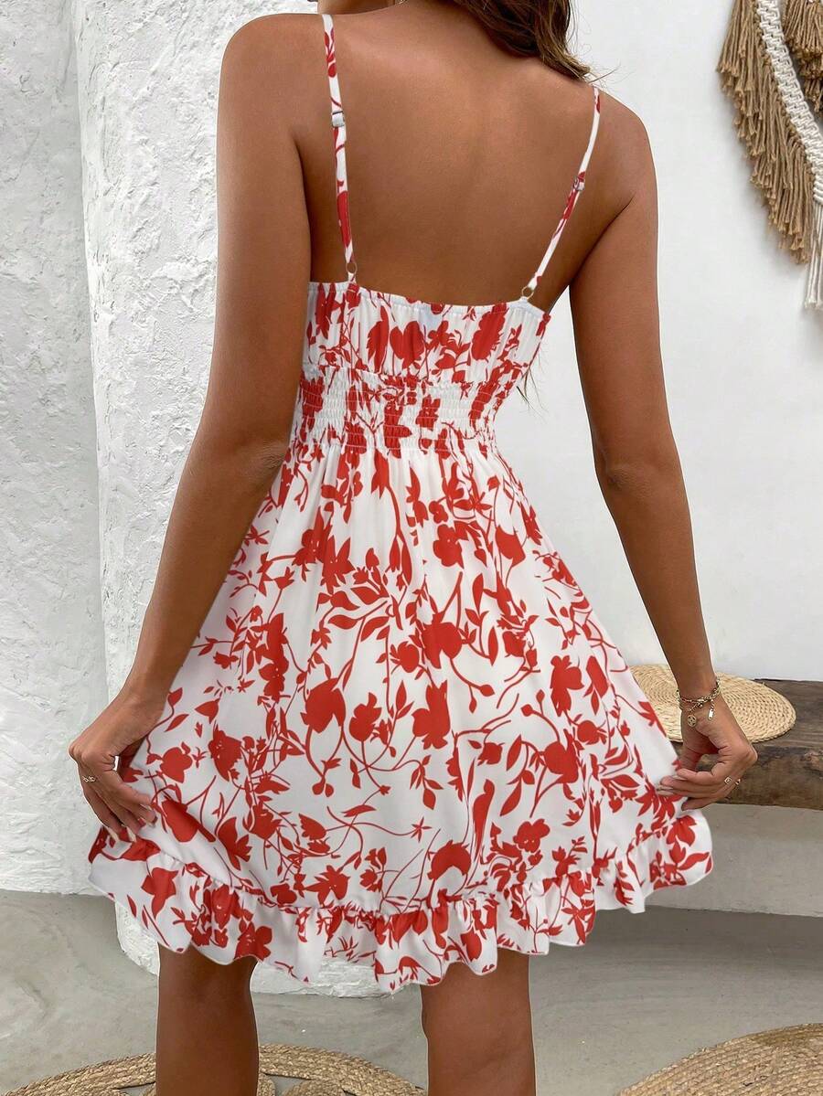 LUNIRA - Spaghetti Strap Flounce Hem Mini Dress