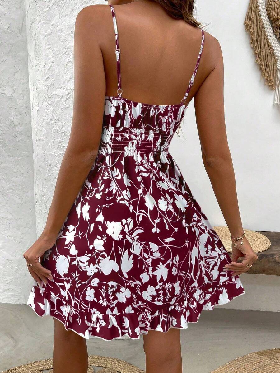 LUNIRA - Spaghetti Strap Flounce Hem Mini Dress