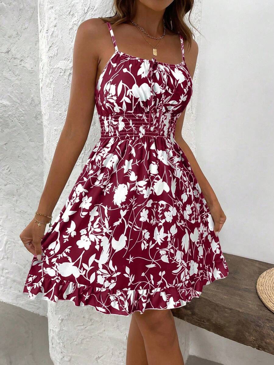 LUNIRA - Spaghetti Strap Flounce Hem Mini Dress