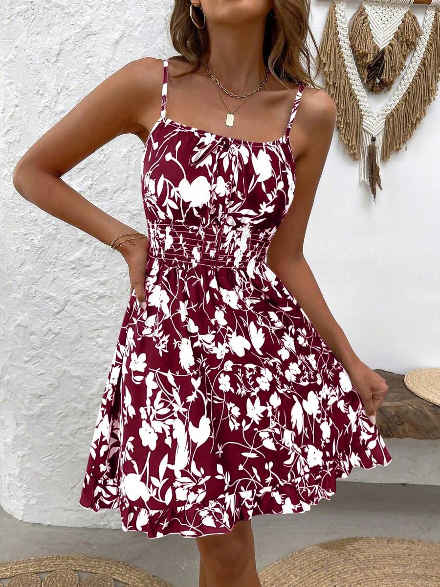 LUNIRA - Spaghetti Strap Flounce Hem Mini Dress