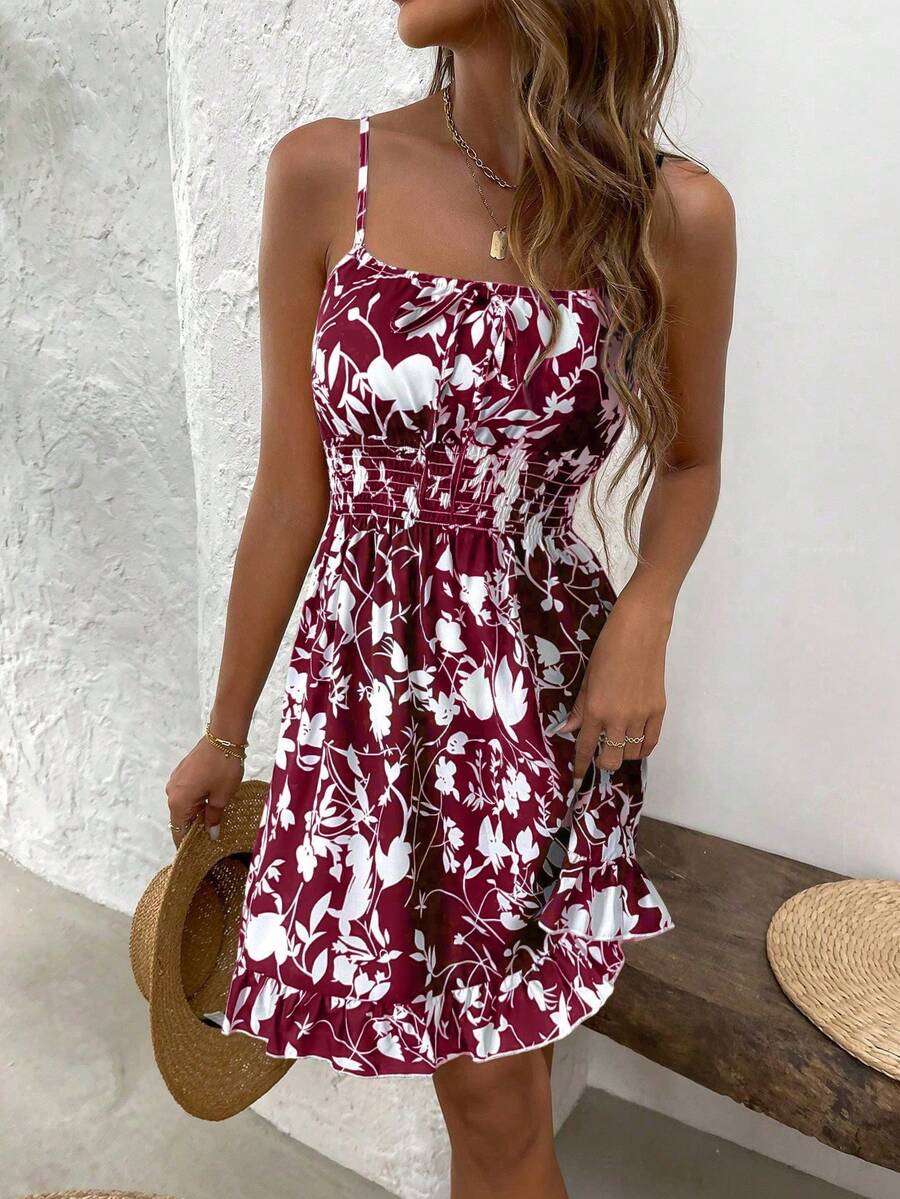 LUNIRA - Spaghetti Strap Flounce Hem Mini Dress