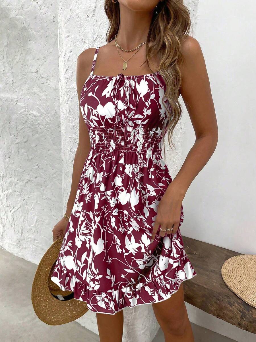 LUNIRA - Spaghetti Strap Flounce Hem Mini Dress