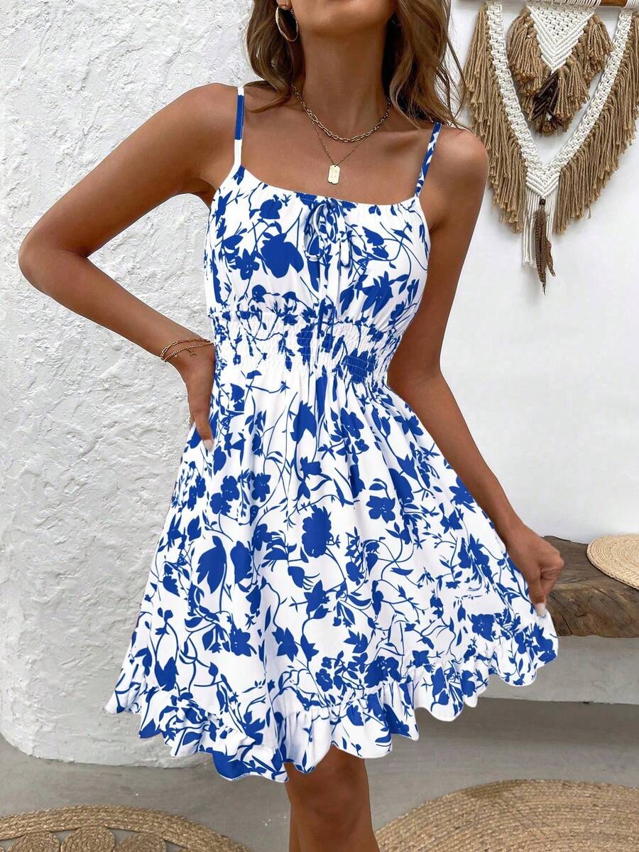 LUNIRA - Spaghetti Strap Flounce Hem Mini Dress