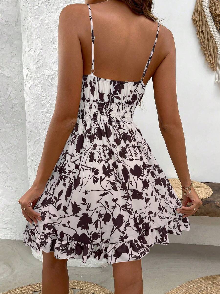 LUNIRA - Spaghetti Strap Flounce Hem Mini Dress