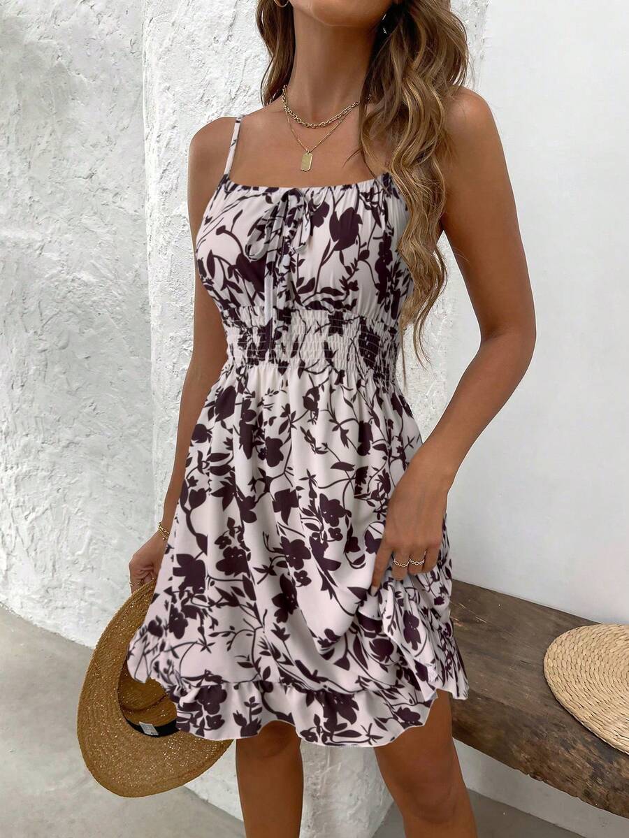 LUNIRA - Spaghetti Strap Flounce Hem Mini Dress