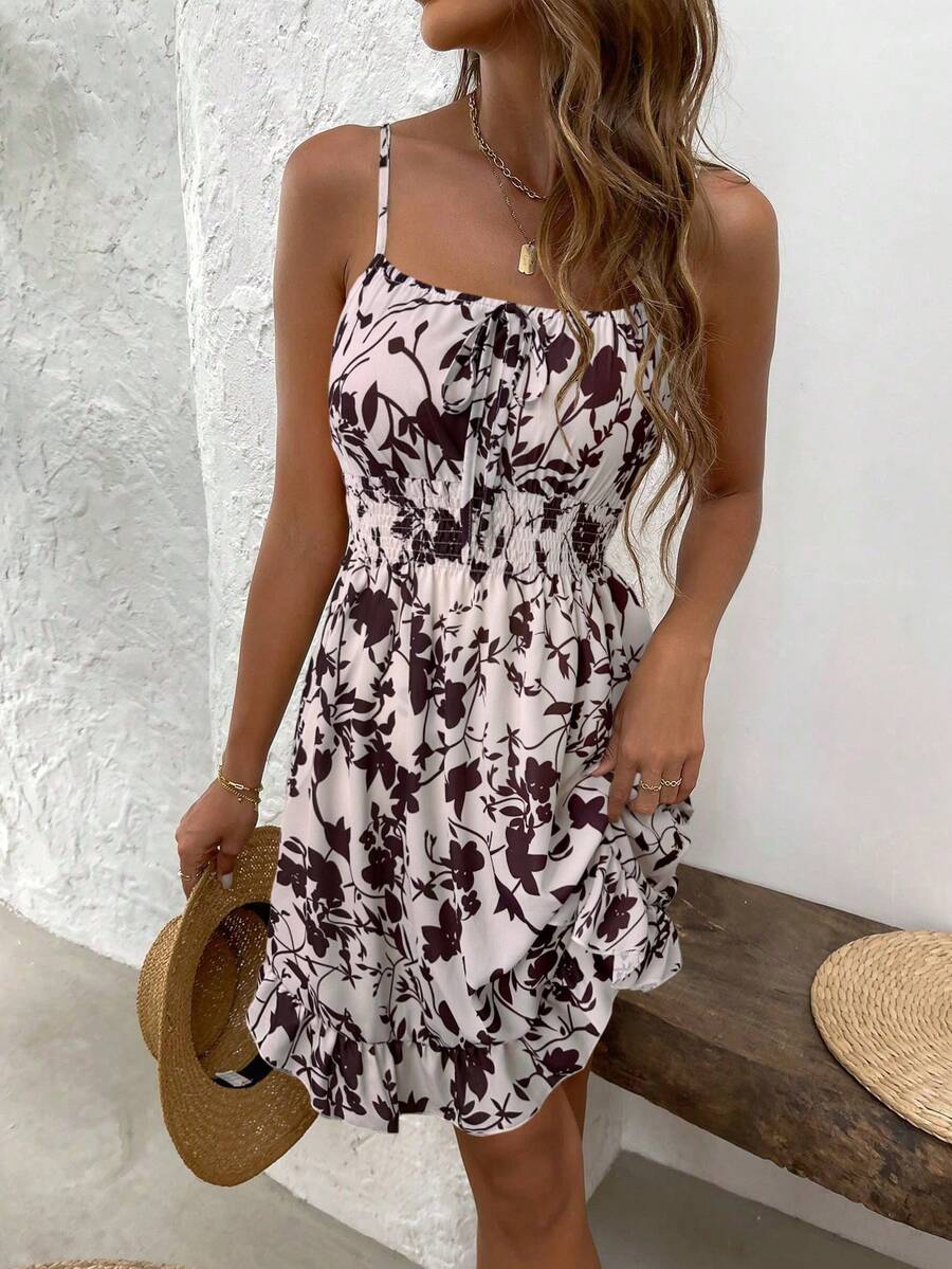 LUNIRA - Spaghetti Strap Flounce Hem Mini Dress