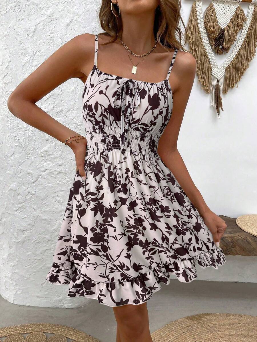 LUNIRA - Spaghetti Strap Flounce Hem Mini Dress