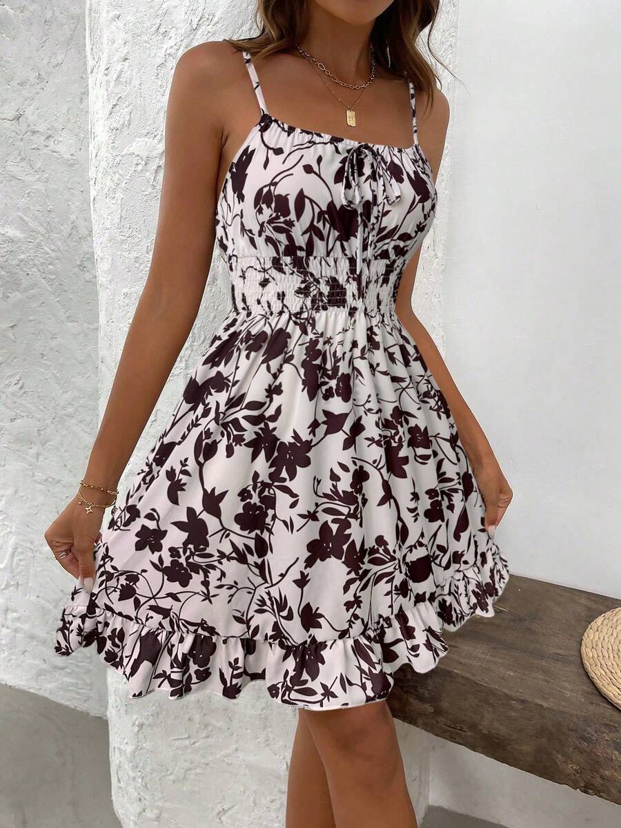 LUNIRA - Spaghetti Strap Flounce Hem Mini Dress