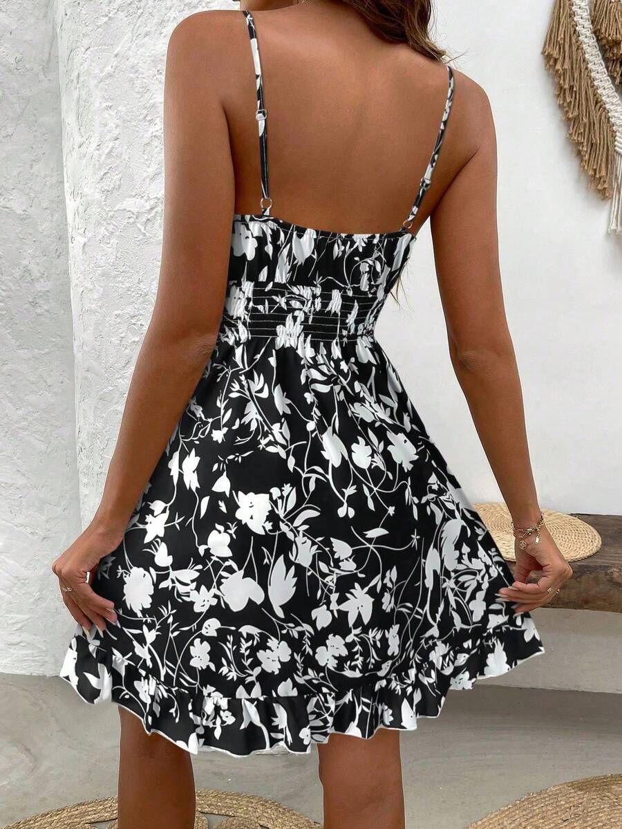 LUNIRA - Spaghetti Strap Flounce Hem Mini Dress