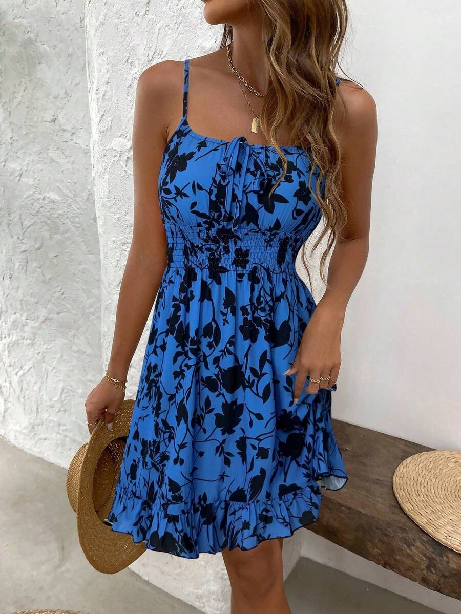 LUNIRA - Spaghetti Strap Flounce Hem Mini Dress