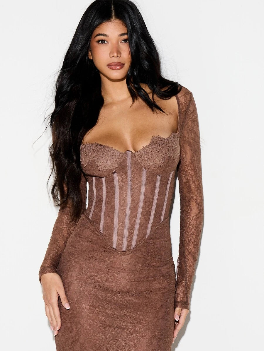 Suéda – Corset Bodycon Maxi Dress