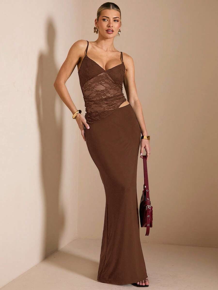 NARILA - Lace Panel Bodycon Maxi Dress