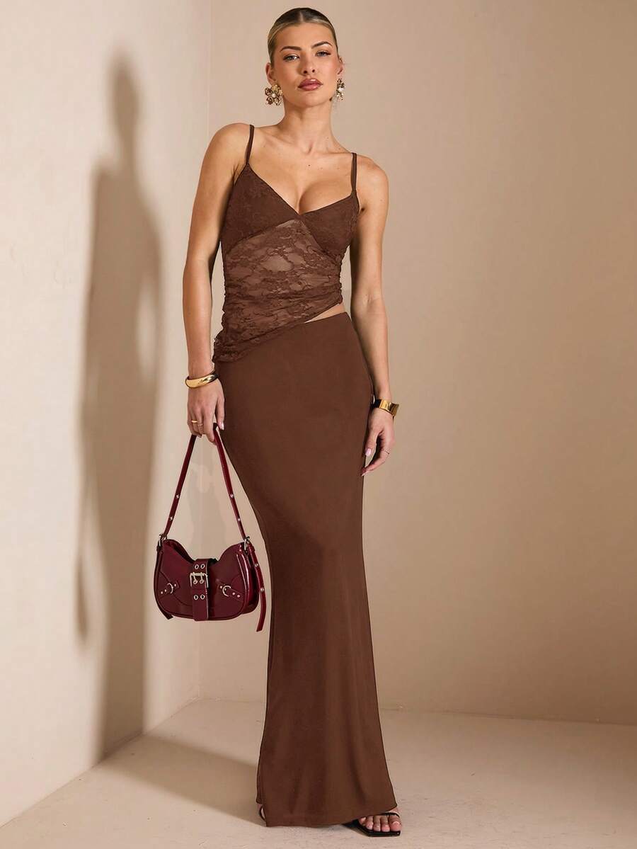 NARILA - Lace Panel Bodycon Maxi Dress