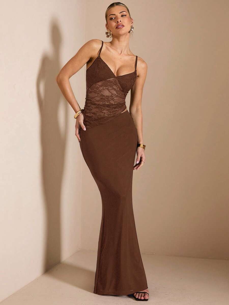 NARILA - Lace Panel Bodycon Maxi Dress