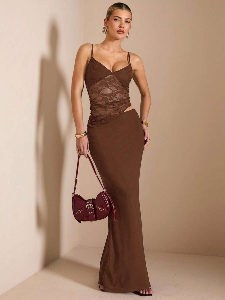 NARILA - Lace Panel Bodycon Maxi Dress