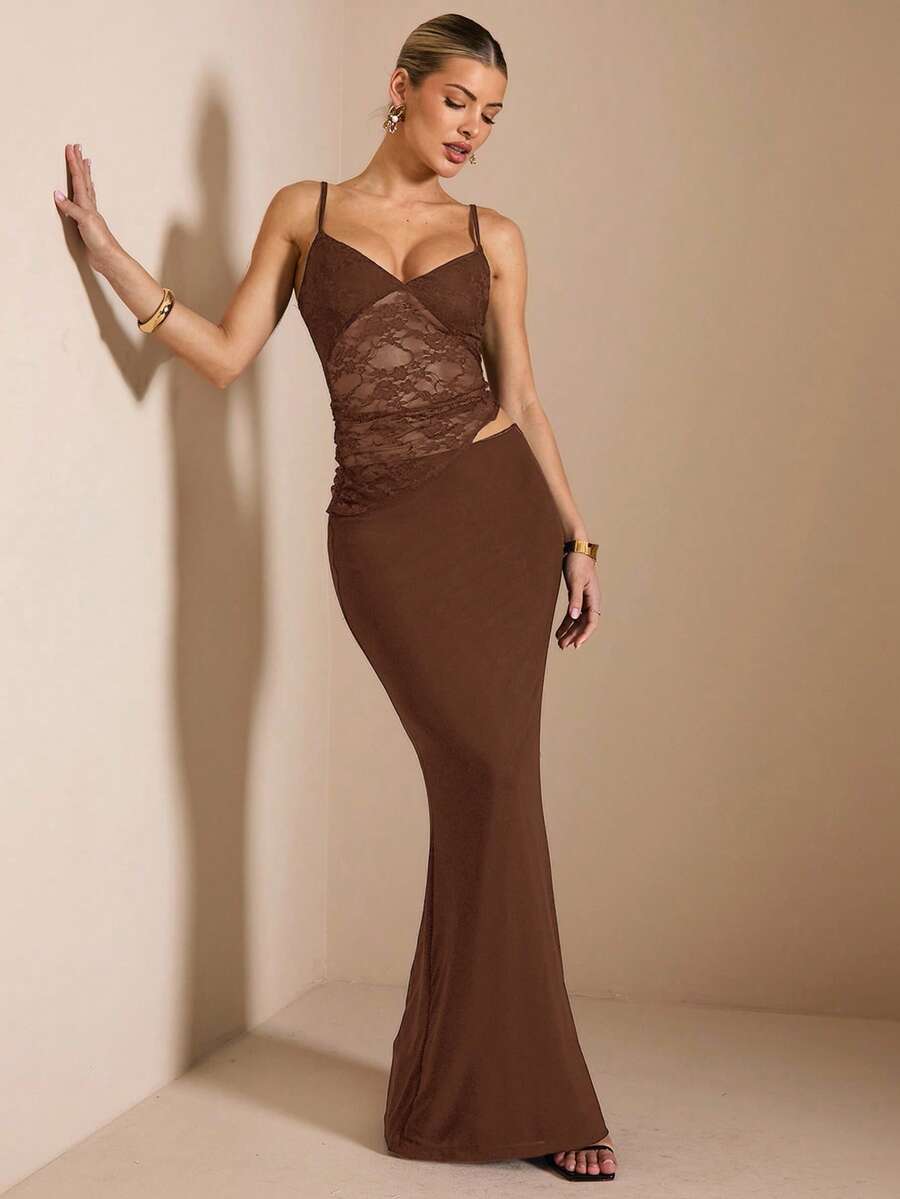NARILA - Lace Panel Bodycon Maxi Dress
