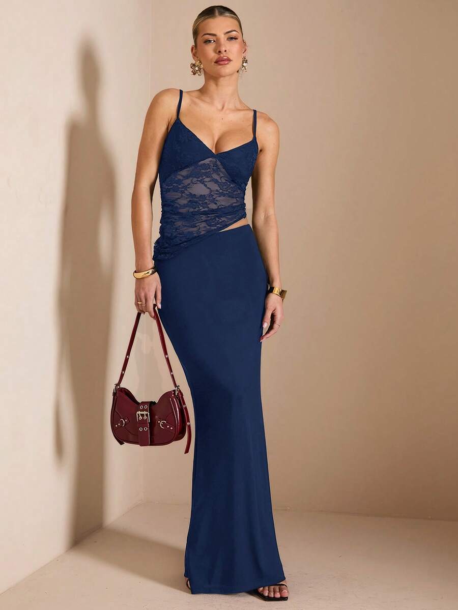 NARILA - Lace Panel Bodycon Maxi Dress