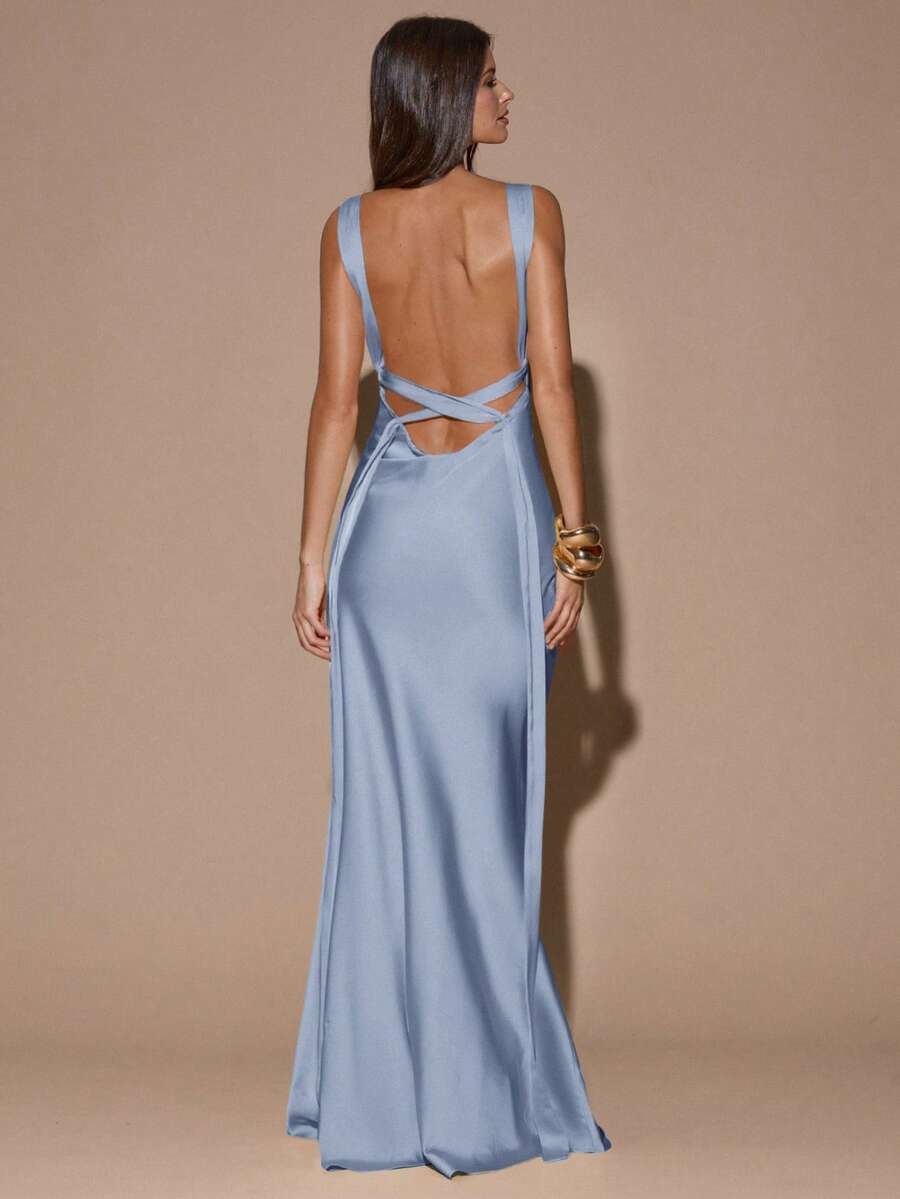 SOLÉA - Backless Maxi Dress Dusty Blue