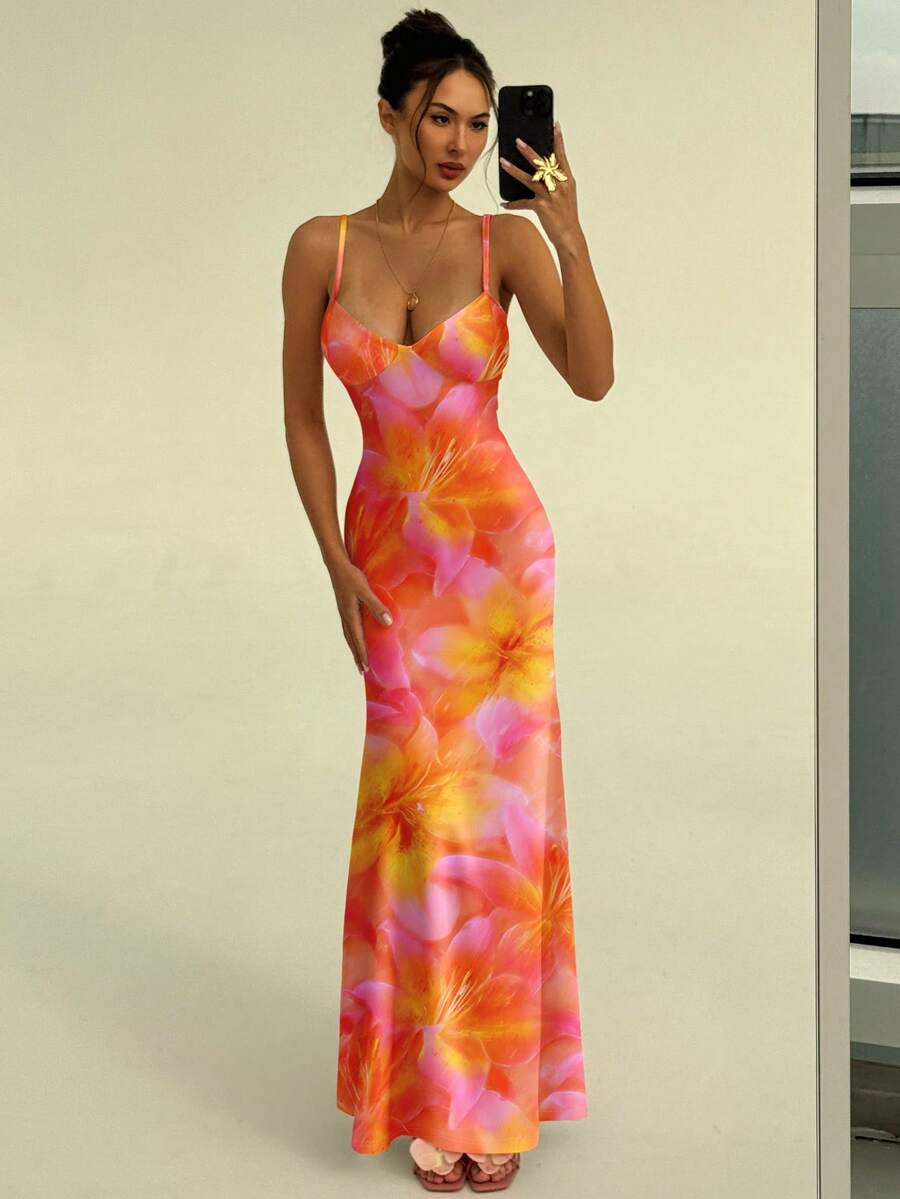 SOLARA - Floral Bodycon Maxi Dress