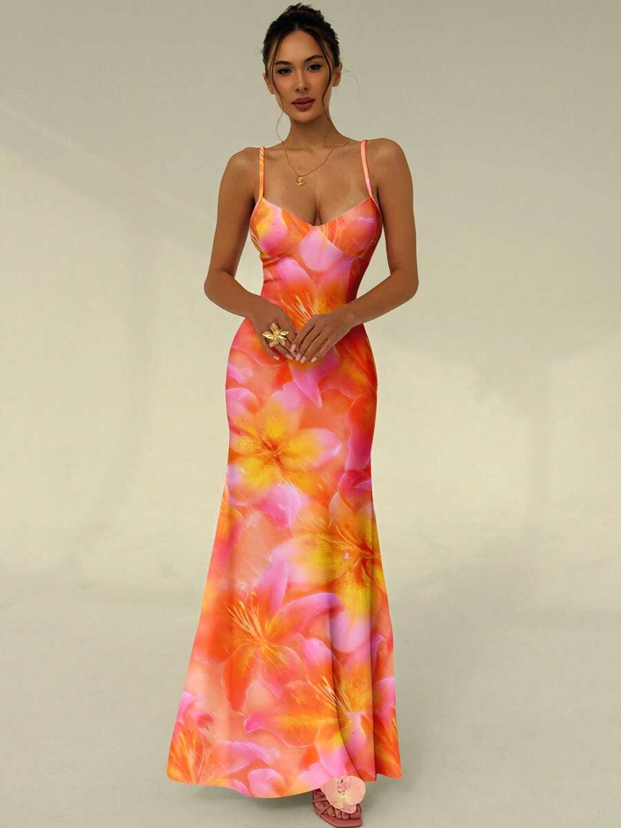 SOLARA - Floral Bodycon Maxi Dress