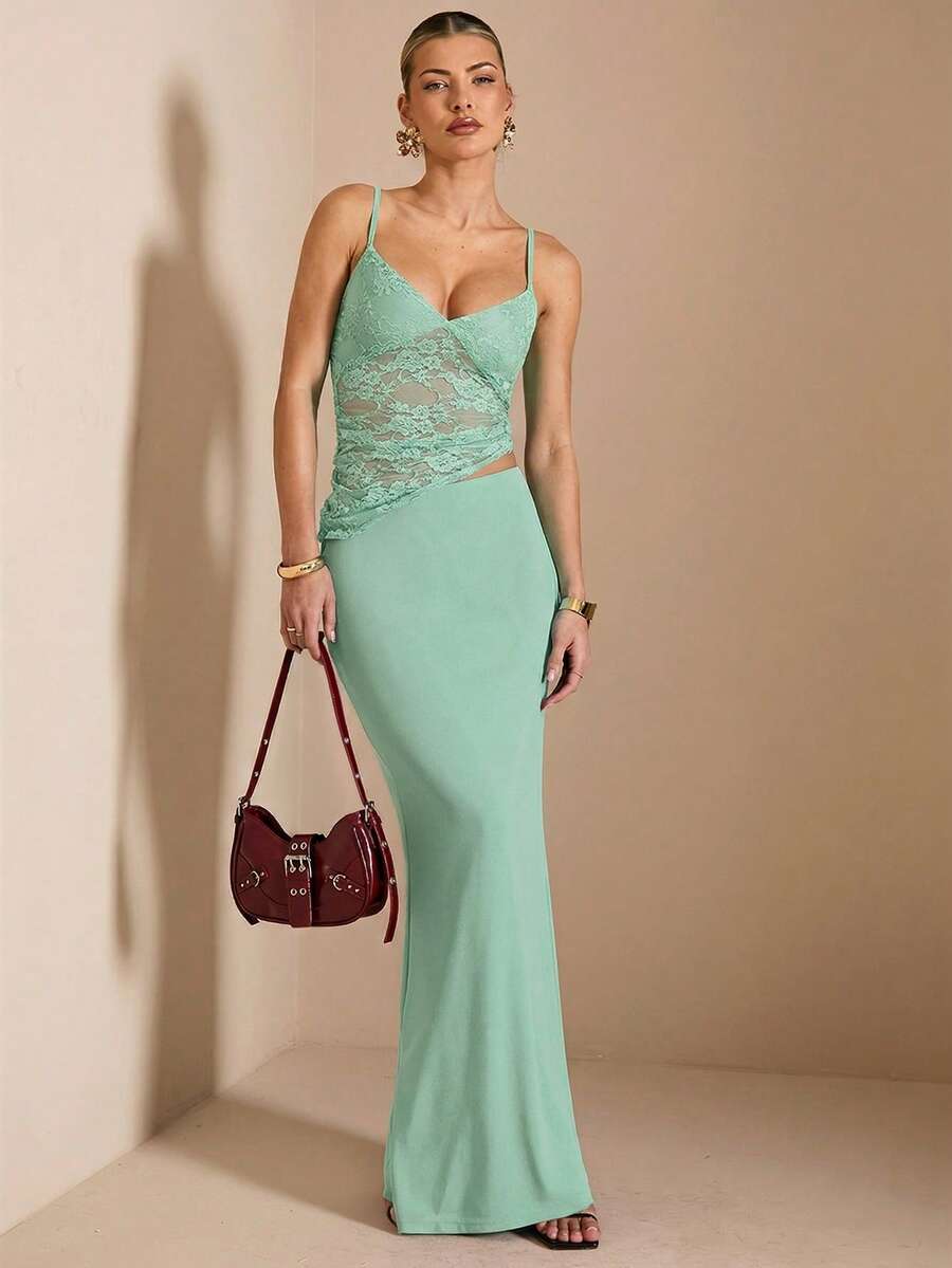 NARILA - Lace Panel Bodycon Maxi Dress