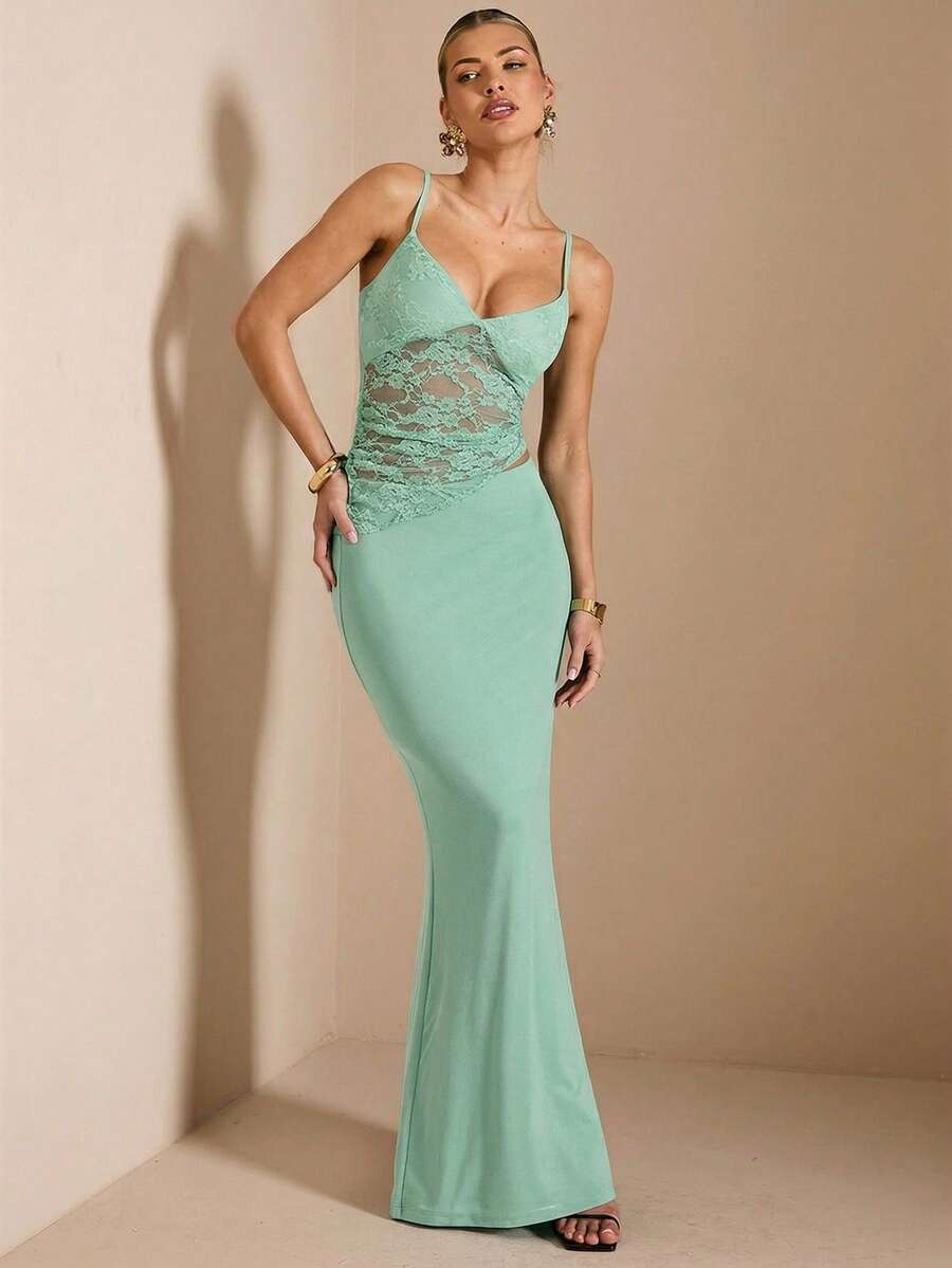 NARILA - Lace Panel Bodycon Maxi Dress