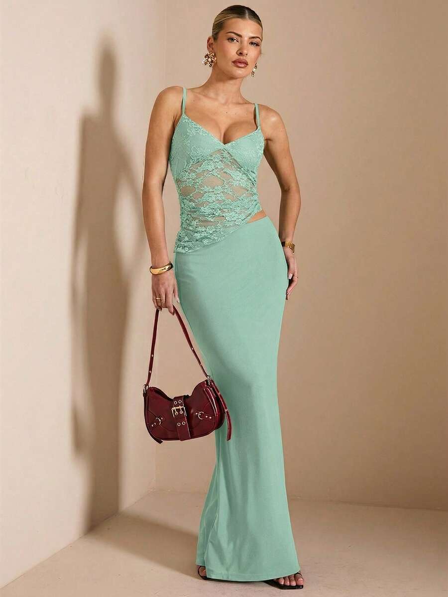 NARILA - Lace Panel Bodycon Maxi Dress