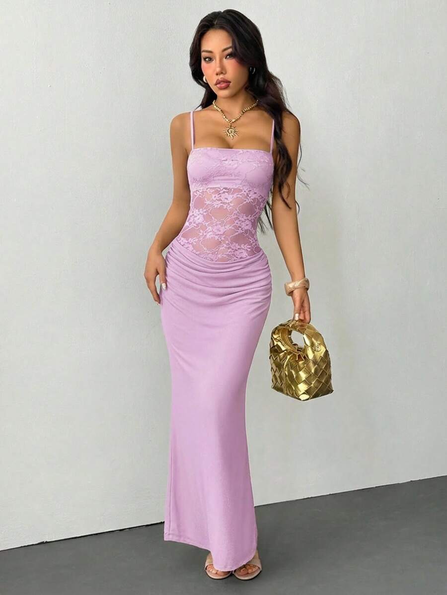 VALE -Lace Cami Bodycon Maxi Dress