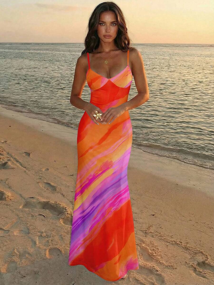 Soléa -Polka Dot Bodycon Maxi Dress