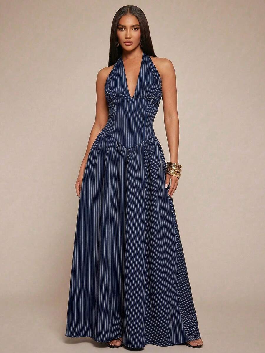 MARAIS - Halter Neck A-Line Maxi Dress