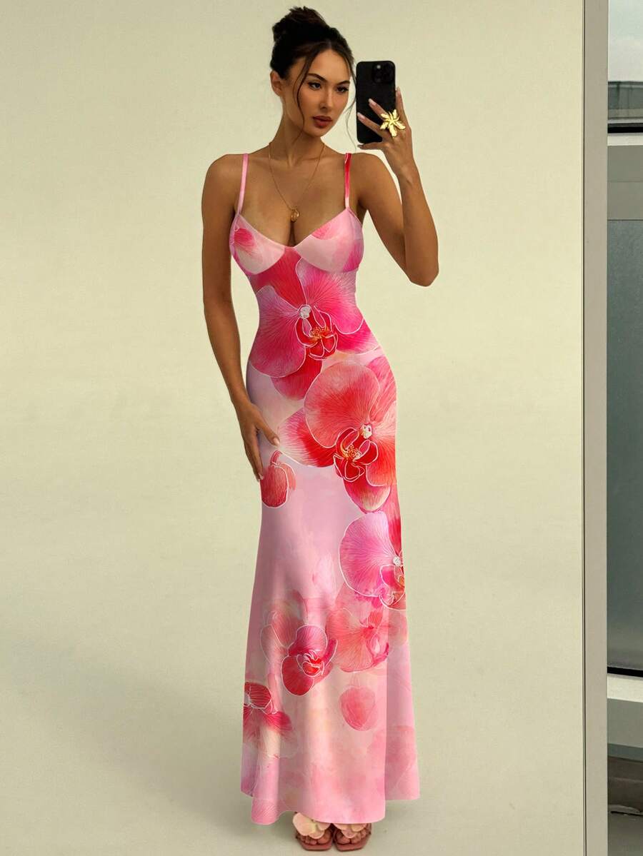 SOLARA - Floral Bodycon Maxi Dress
