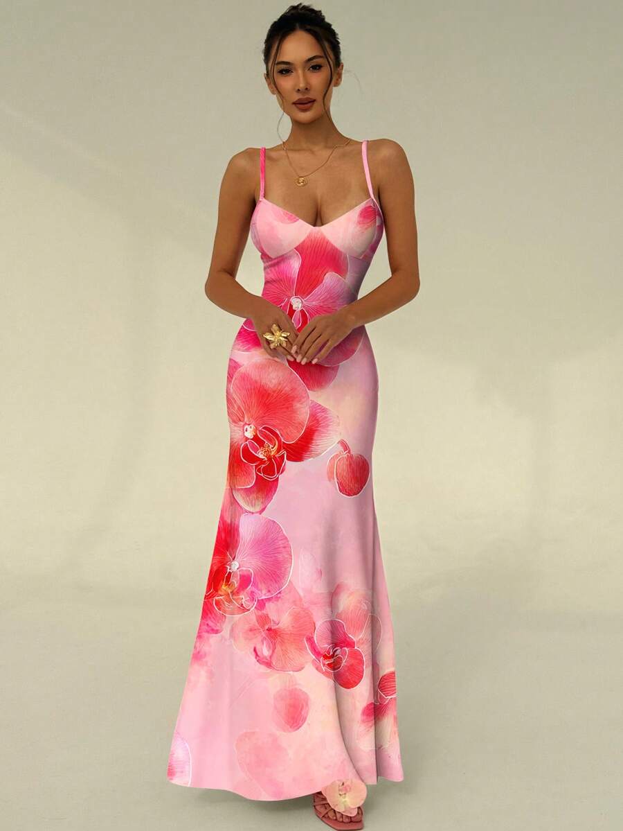 SOLARA - Floral Bodycon Maxi Dress