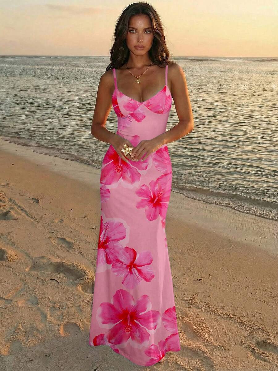 AZURA - Printed Cami Bodycon Maxi Dress Pink_2