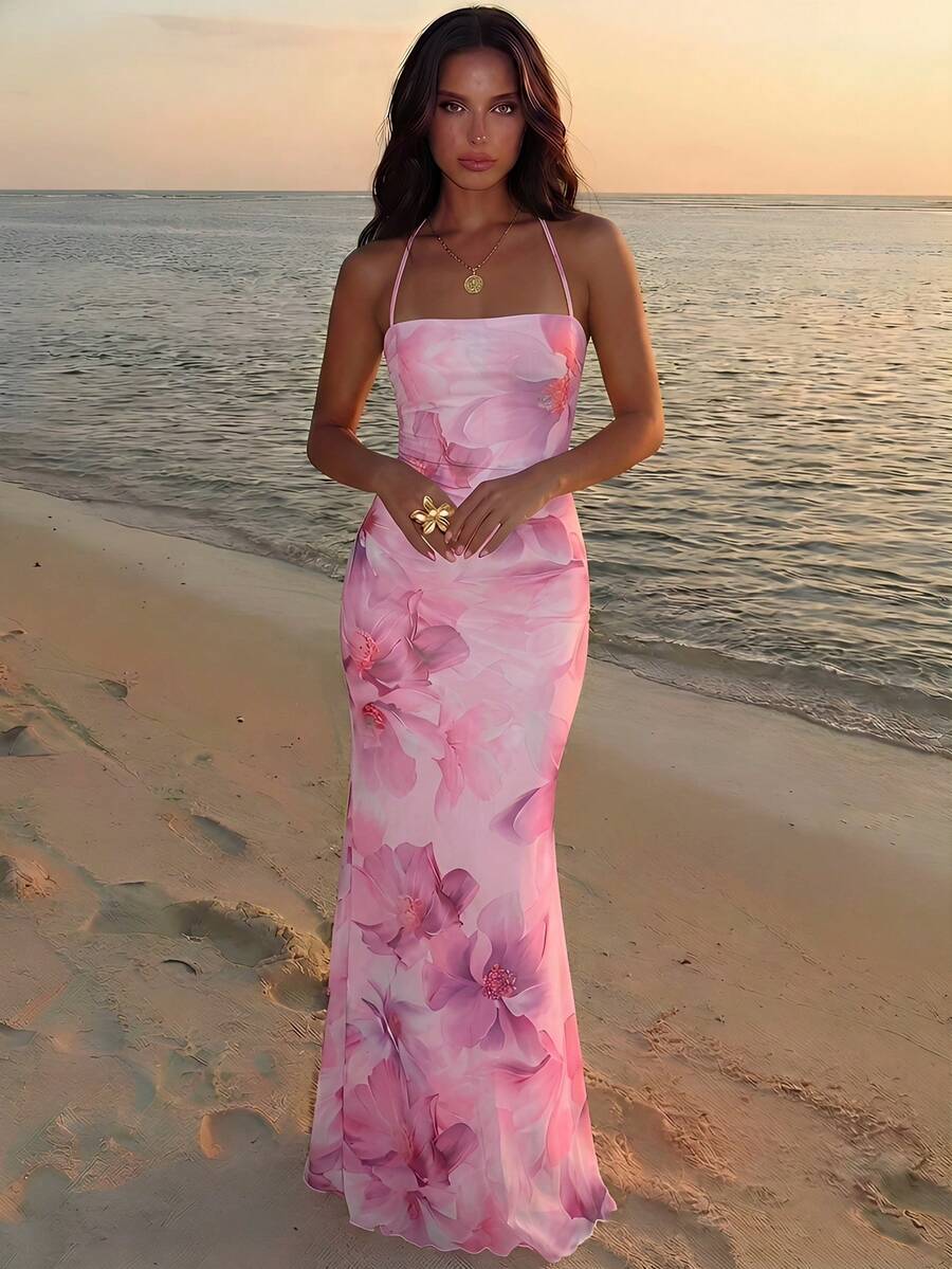 FLORINA - Floral Print Backless Cami Midi Dress