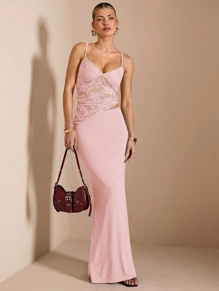NARILA - Lace Panel Bodycon Maxi Dress