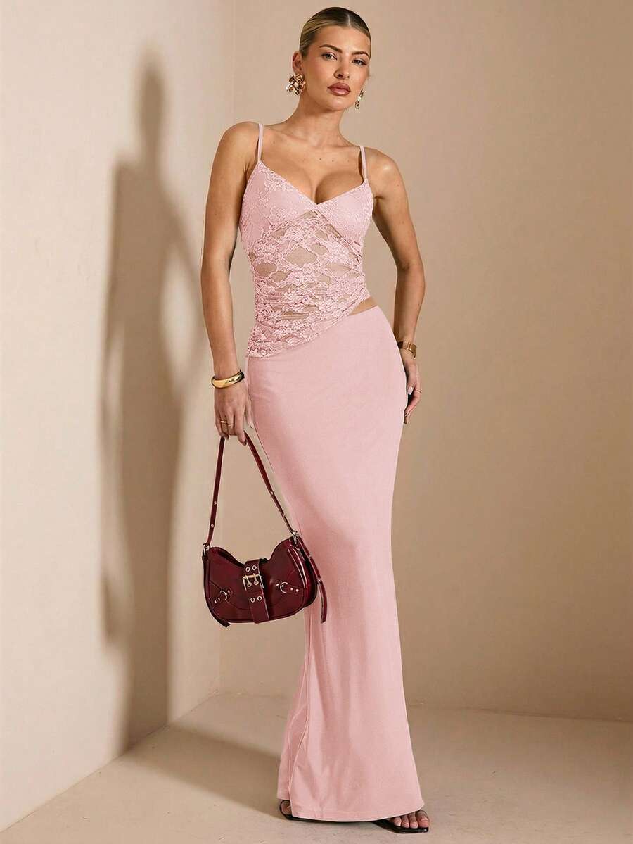 NARILA - Lace Panel Bodycon Maxi Dress