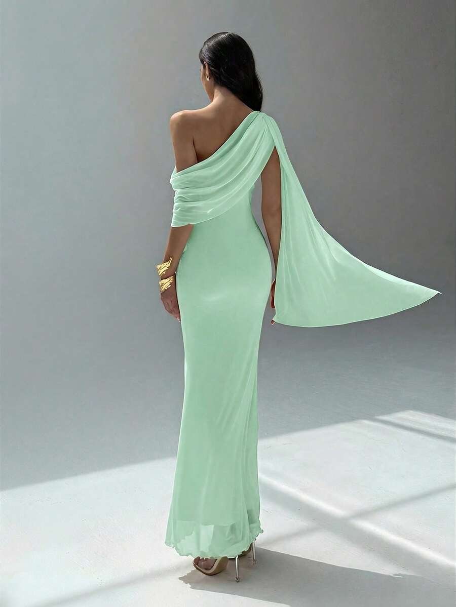 NOIREL - Asymmetric One Shoulder Bodycon Maxi Dress