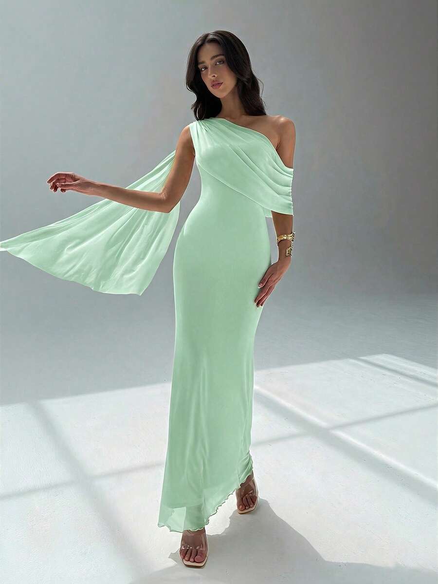 NOIREL - Asymmetric One Shoulder Bodycon Maxi Dress