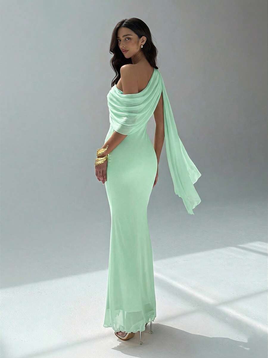 NOIREL - Asymmetric One Shoulder Bodycon Maxi Dress