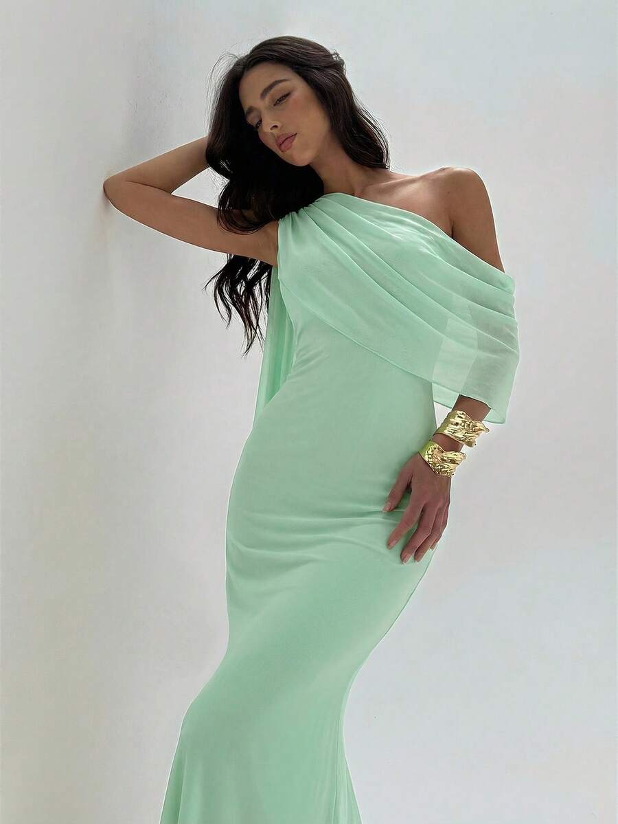 NOIREL - Asymmetric One Shoulder Bodycon Maxi Dress