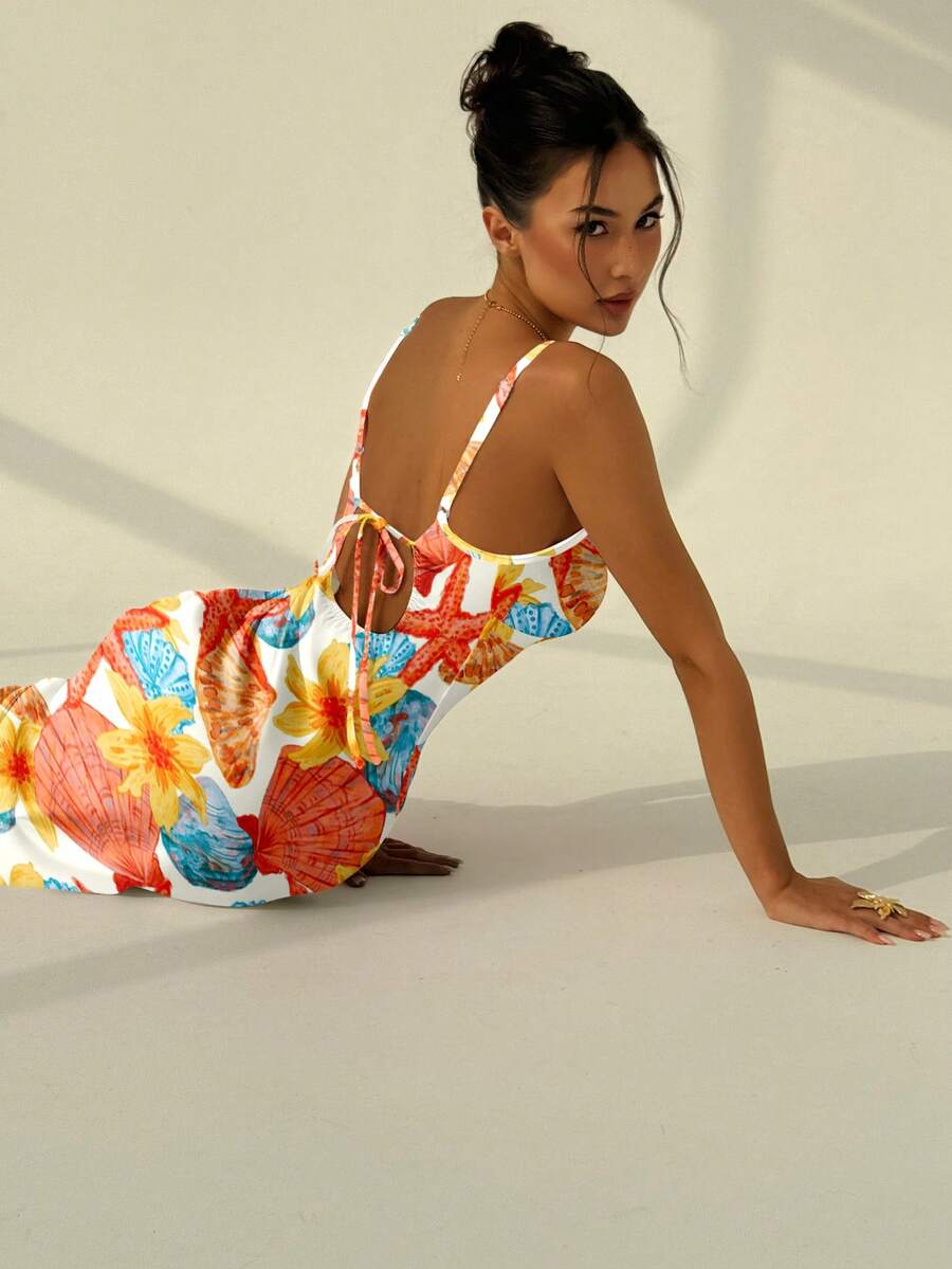SUNFLARE – Tropical Print Bodycon Maxi Dress