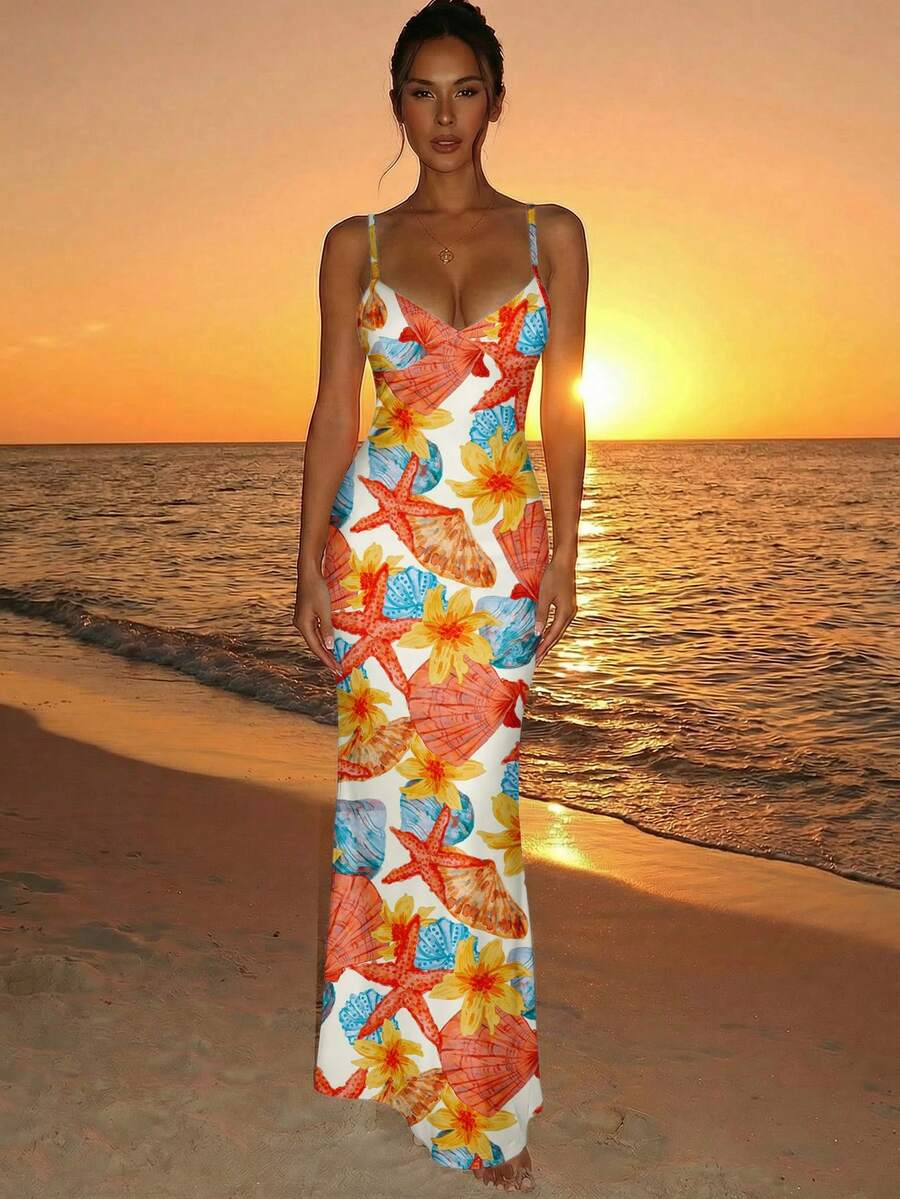 SUNFLARE – Tropical Print Bodycon Maxi Dress Multicolor_4
