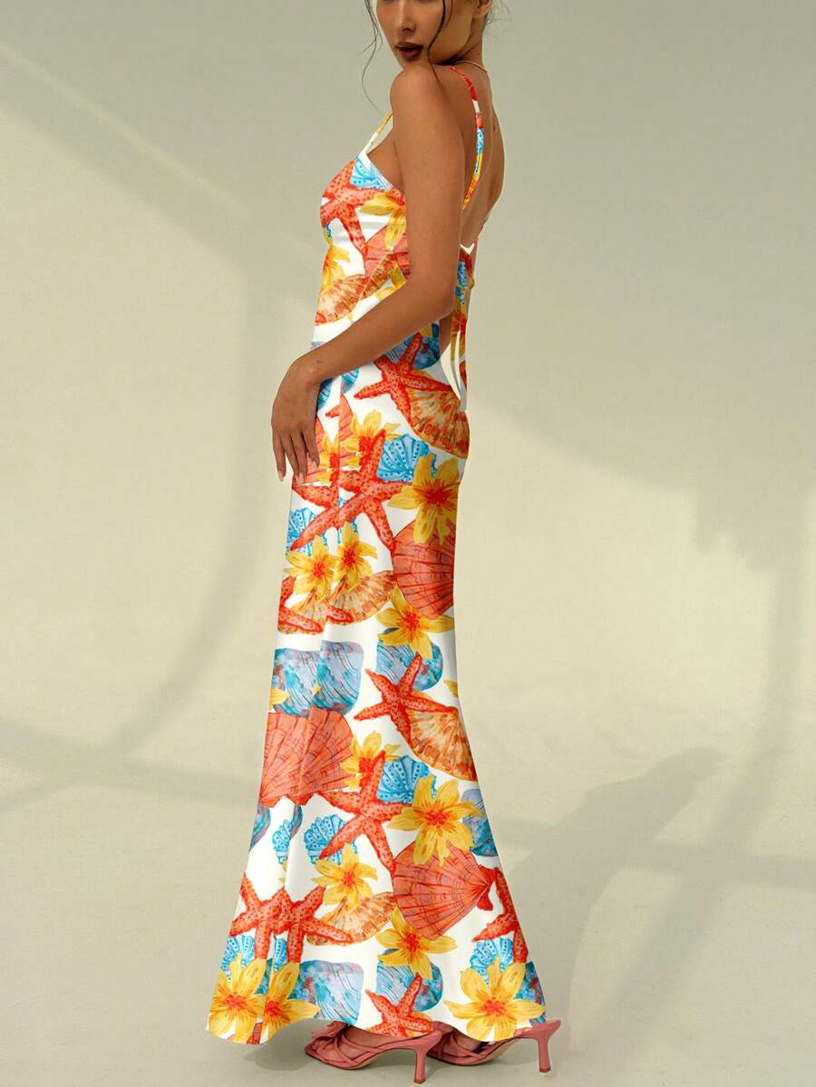 SUNFLARE – Tropical Print Bodycon Maxi Dress