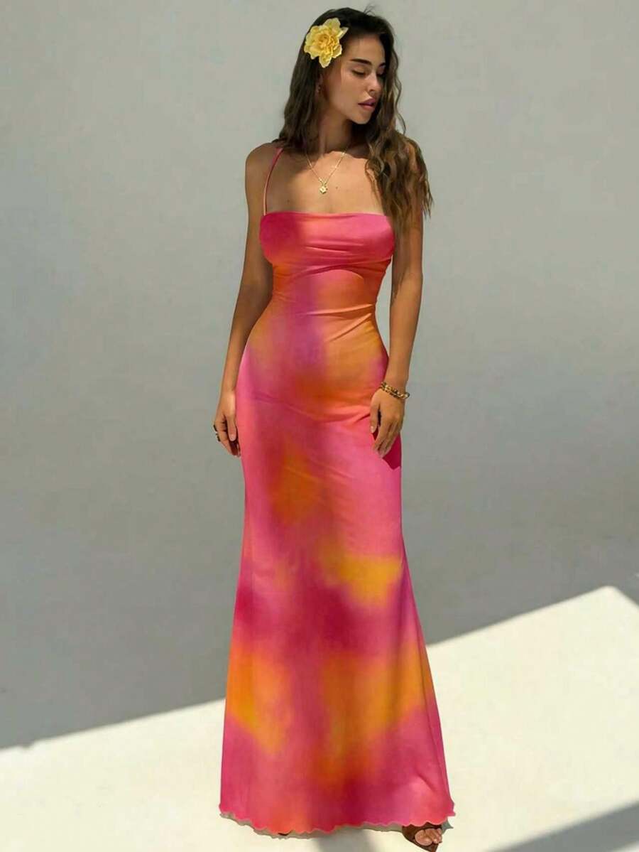 FLORINA - Floral Print Backless Cami Midi Dress
