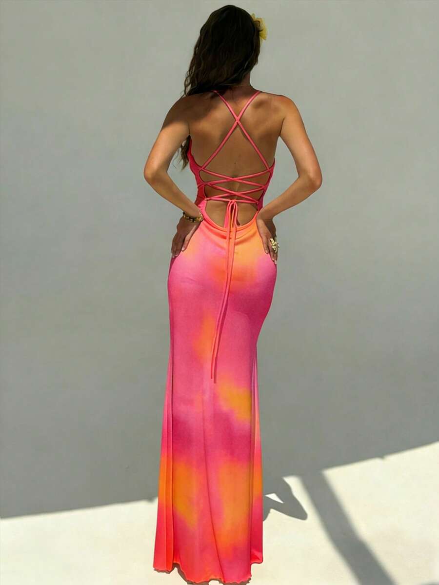 FLORINA - Floral Print Backless Cami Midi Dress