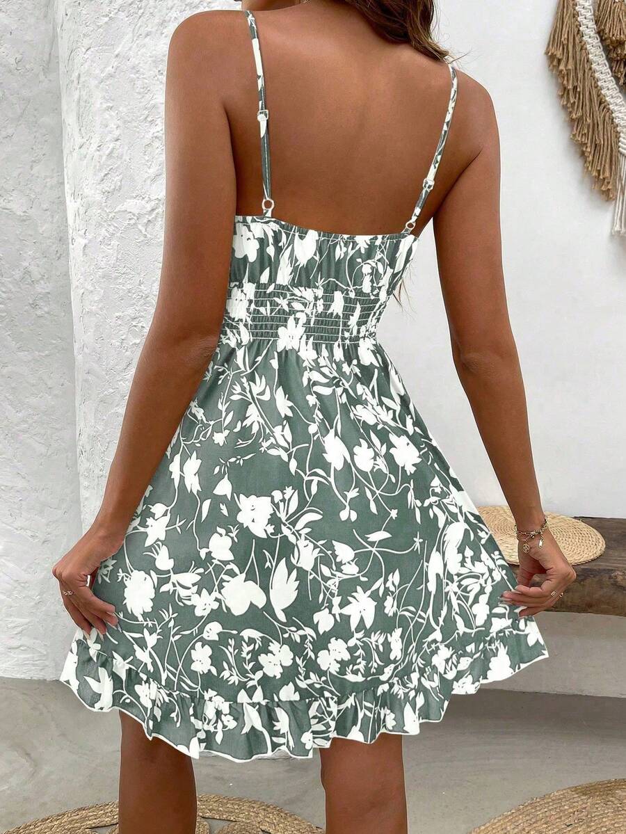 LUNIRA - Spaghetti Strap Flounce Hem Mini Dress