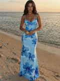AZURA - Printed Cami Bodycon Maxi Dress Blue