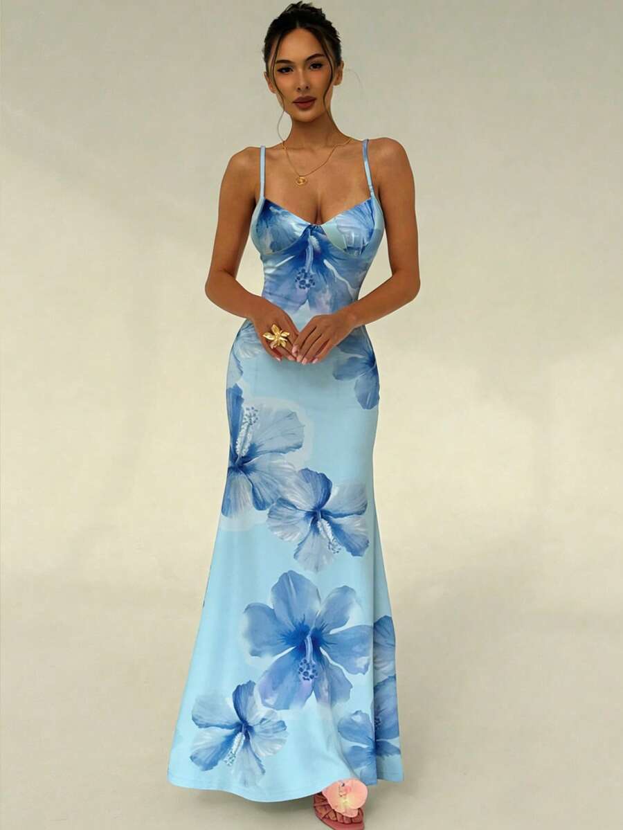 SUNFLARE – Tropical Print Bodycon Maxi Dress