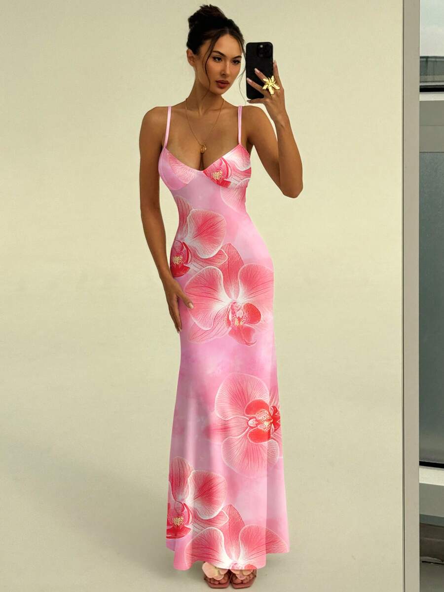 SOLARA - Floral Bodycon Maxi Dress