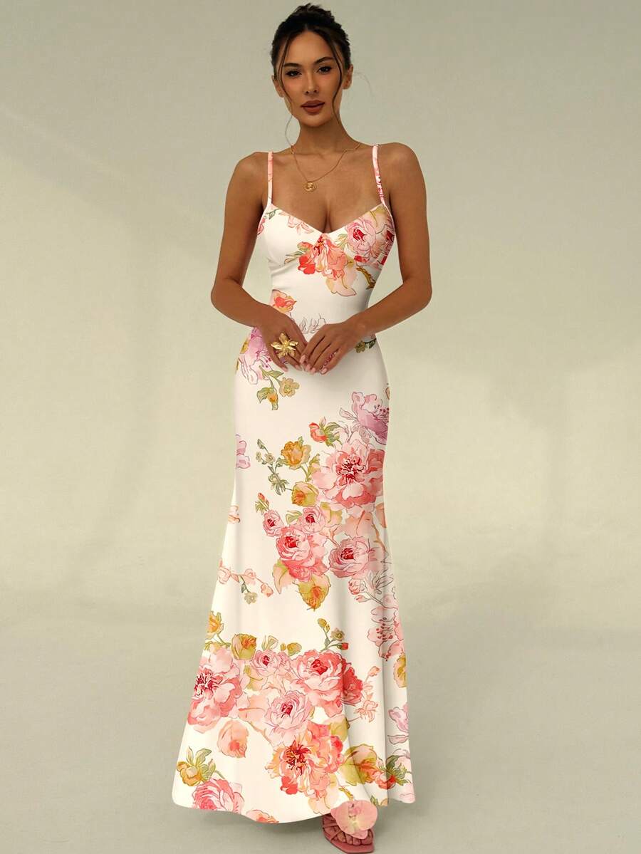 SUNFLARE – Tropical Print Bodycon Maxi Dress